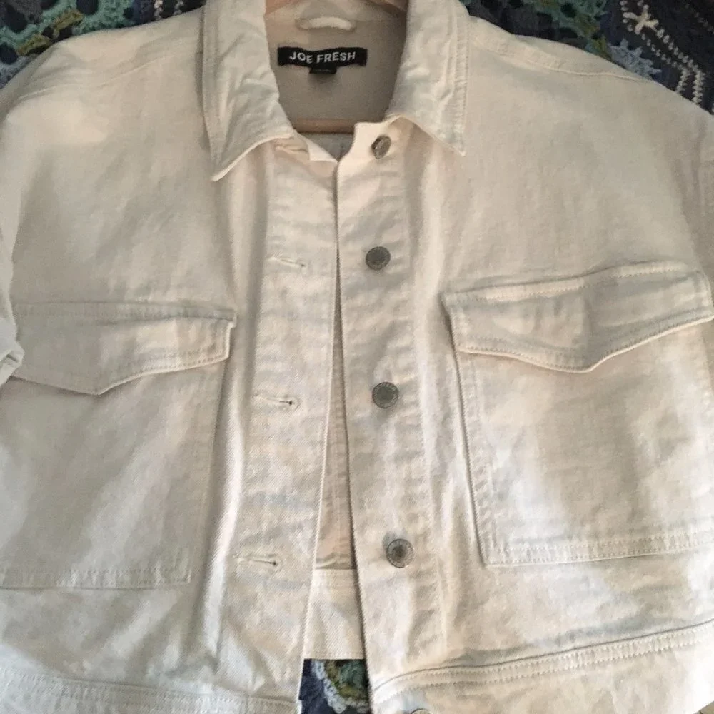 Joe Fresh Off-White Cotton Denim Cropped Jacket M | Oversized - Picture 3 of 10